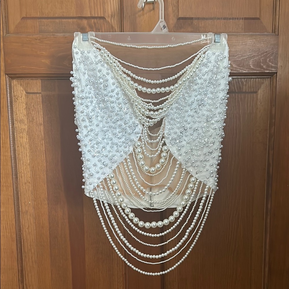 Eva Embellished Pearl Pant Set - White